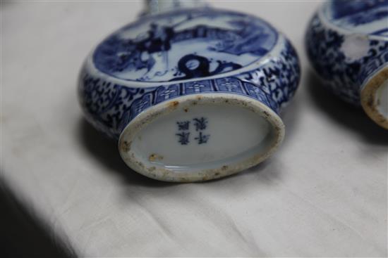 A pair of Chinese blue and white moon flasks, Kangxi four character marks, late 19th century, 20.5cm